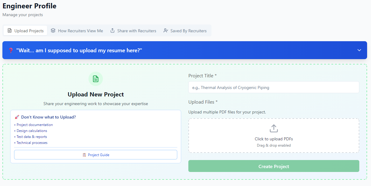 RealEngineers engineer profile workflow for project artifacts